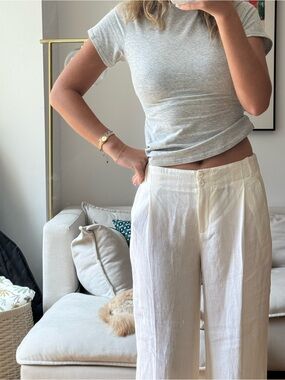 Michael Kors Cream Linen Wide-Leg Pants